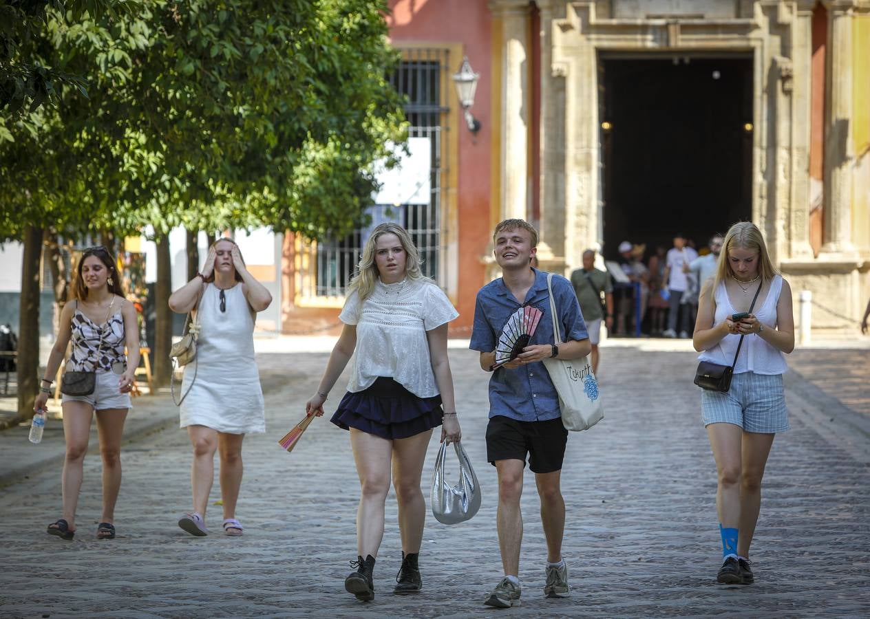 En el centro de Sevilla solo podían verse a algunos valientes turistas que desafiaban el calor