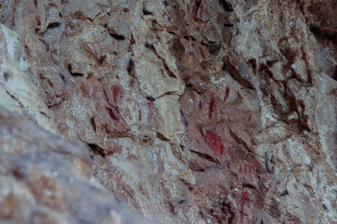 Pinturas rupestres de unas manos oferentes en la cueva de Coripe