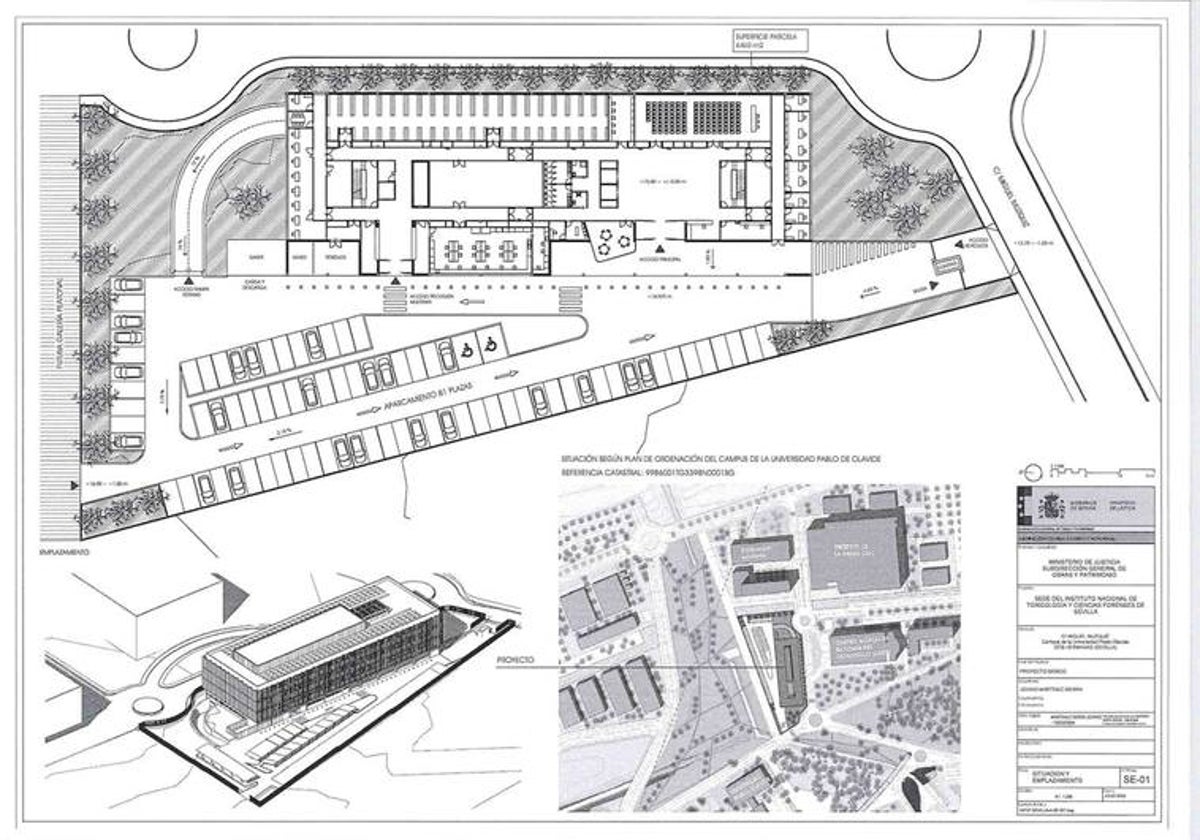 Plano del proyecto de construcción del Instituto de nacional de Toxicología y Ciencias Forenses en la UPO