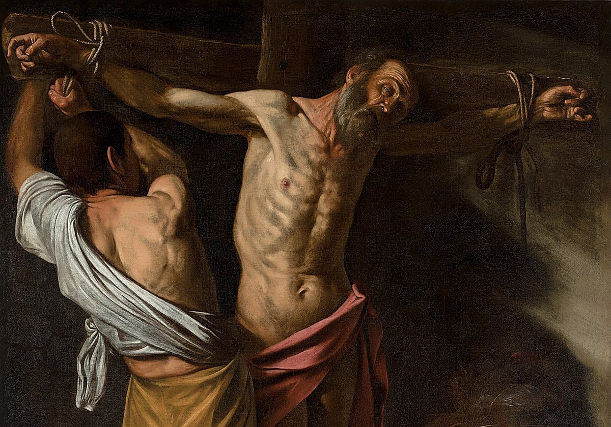 Detalle de la 'Crucifixión de San Andrés' de Caravaggio, que se expuso en Sevilla en 1973