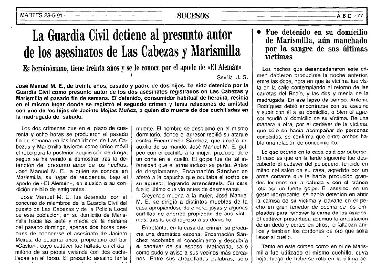 Recorte de ABC en el que se da cuenta de la detención del asesino