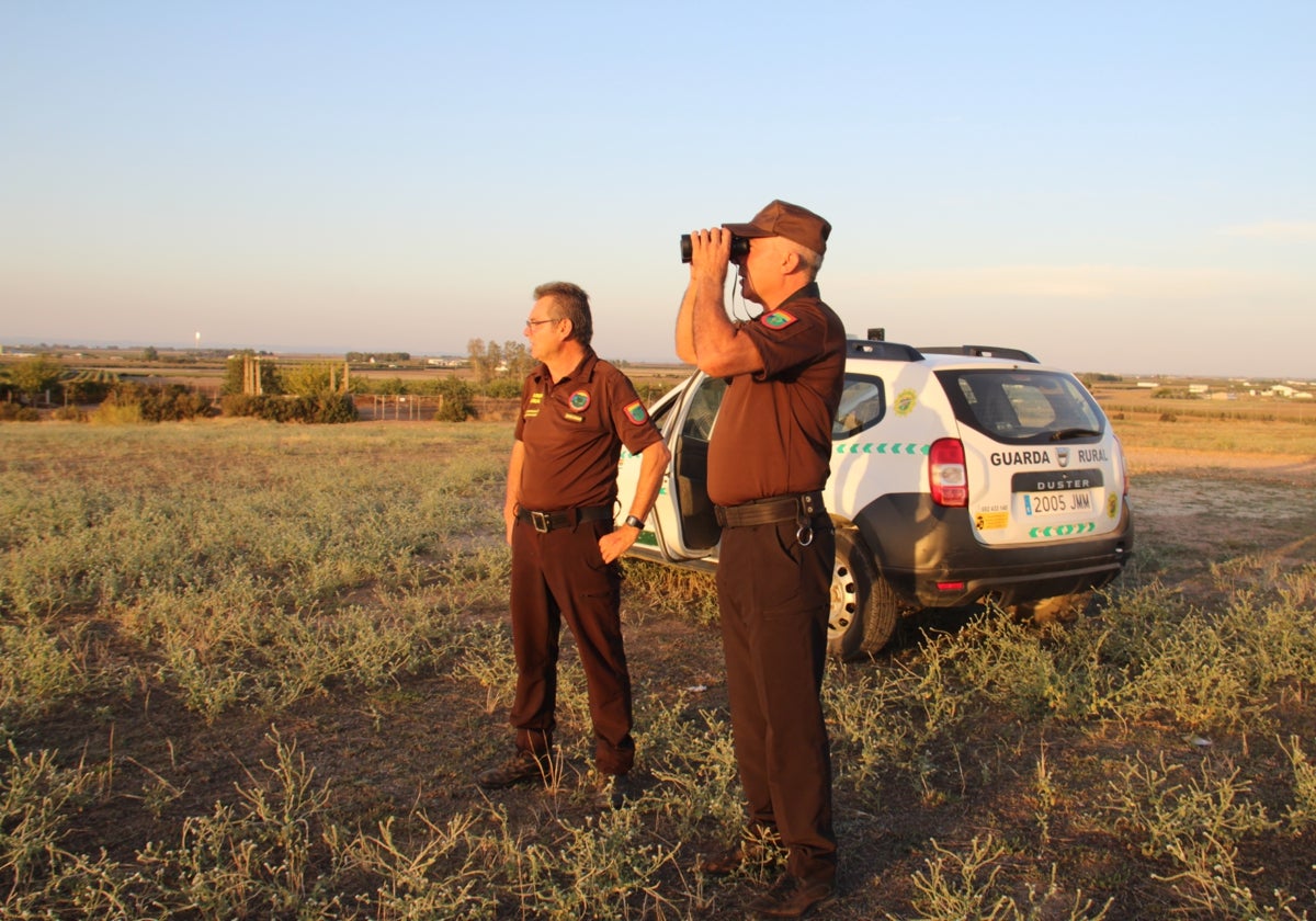 Miguel Osuna y Cristóbal Peñaranda, vigilando el campo de Fuentes de Andalucía desde el Cerrojín