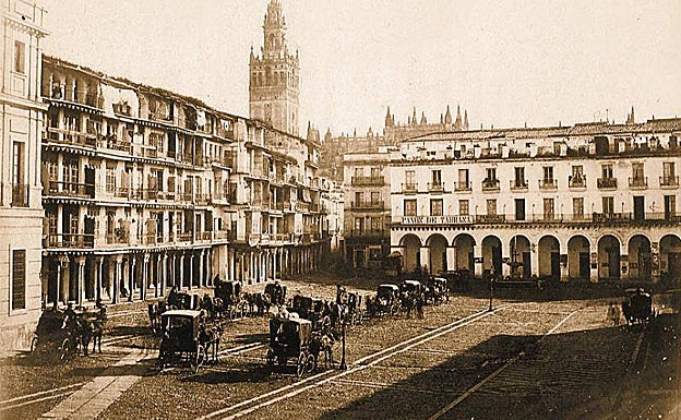 La plaza de San Francisco en el siglo XIX con el antiguo pavimento de chinos lavados