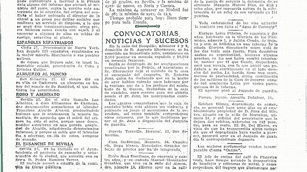 Publicación de ABC en 1921 informando del asesinato en el breve 'Robo y asesinato'