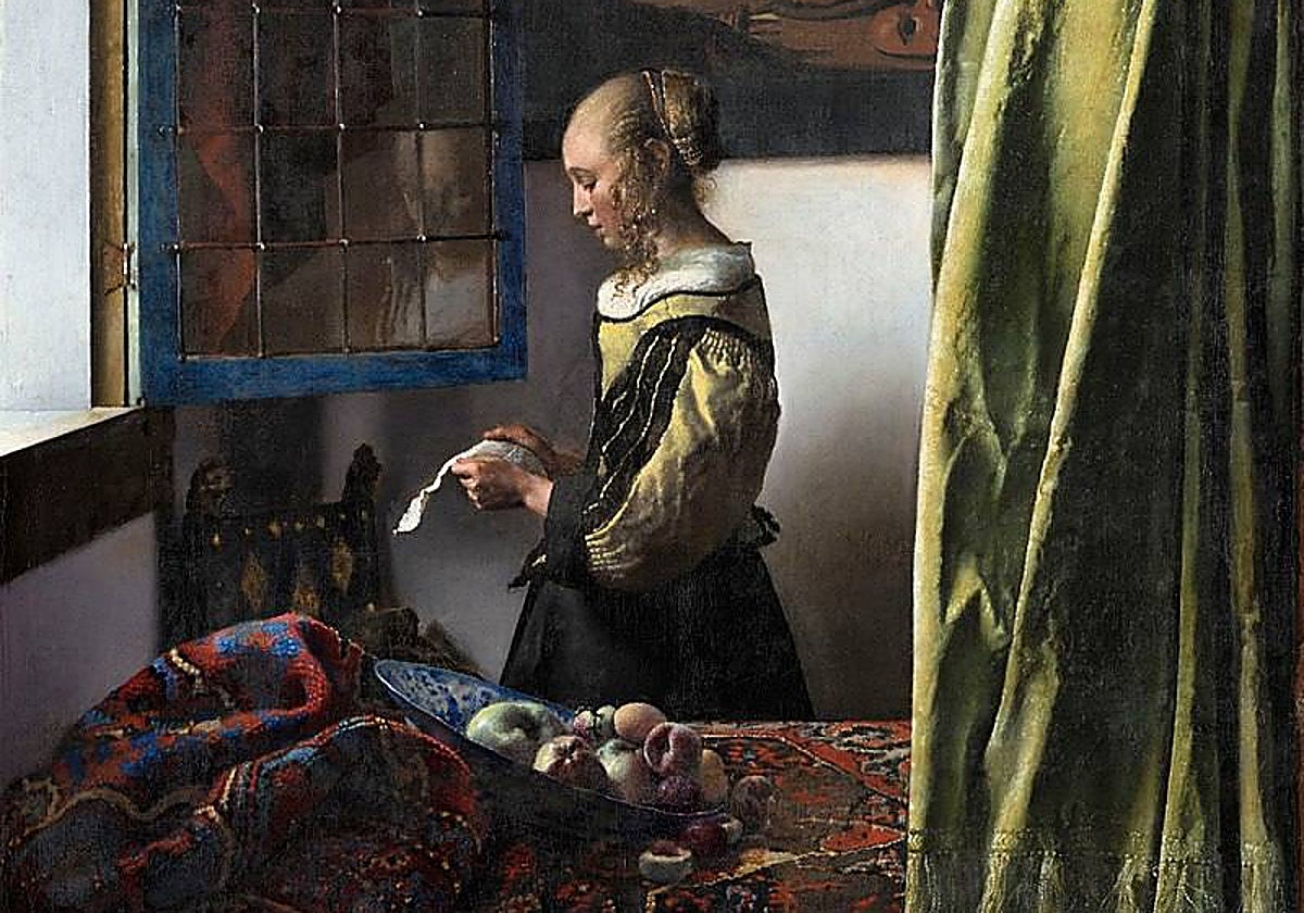 Johannes Vermeer. Joven leyendo una carta. Hacia 1657-1659. Gelmaldegalerie Alte Meister. Dresde. Wikimedia Commons