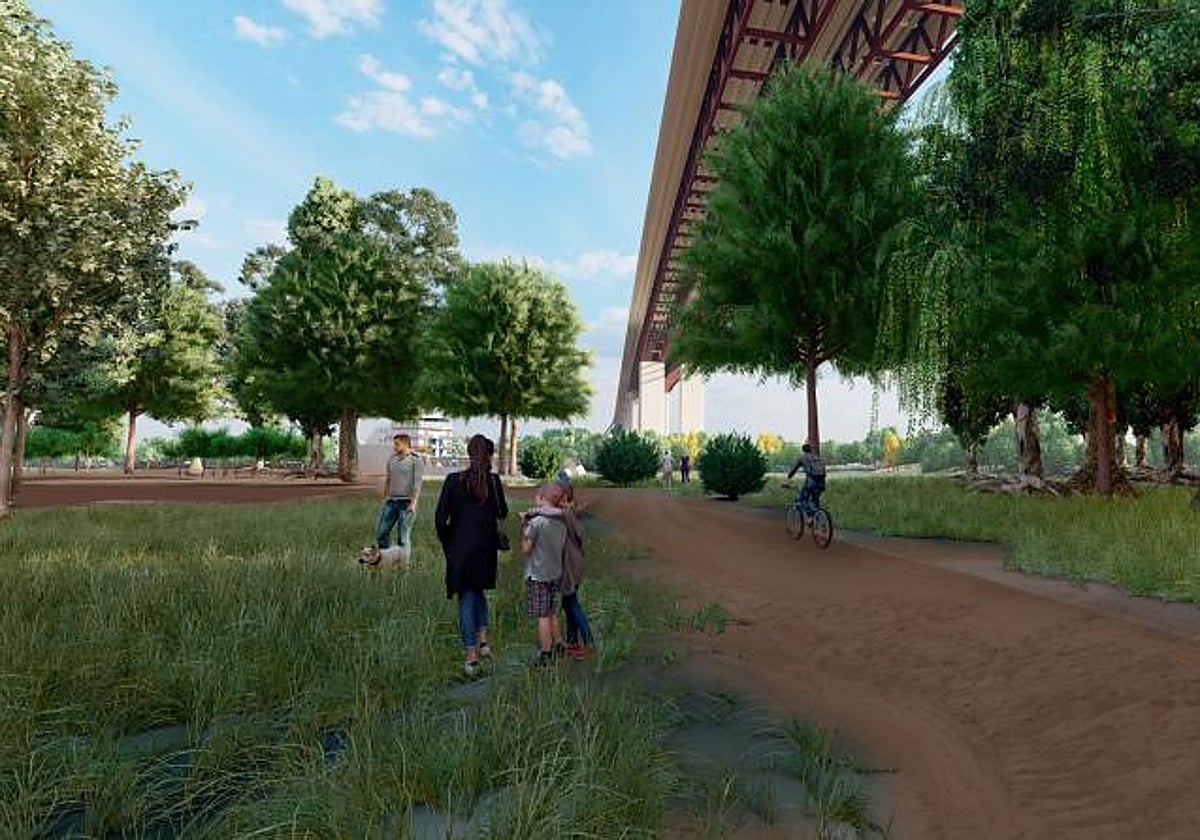 Recreación realizada por el Ministerio del corredor verde que tendrá el puente de la SE-40 si sale adelante