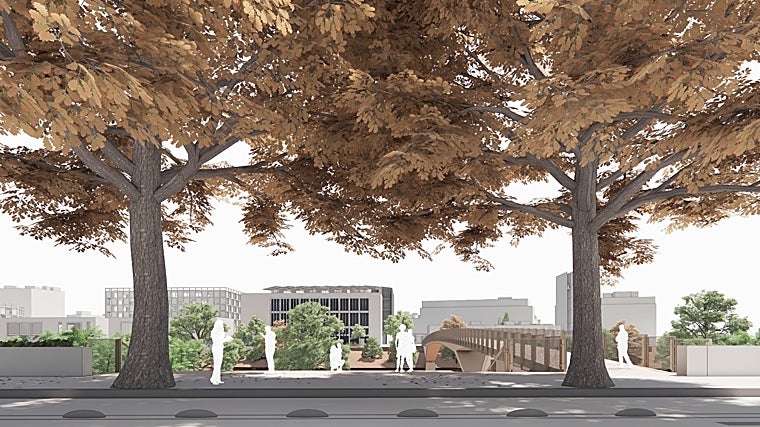 El diseño de la futura pasarela que unirá el complejo de Altadis con los jardines de San Telmo