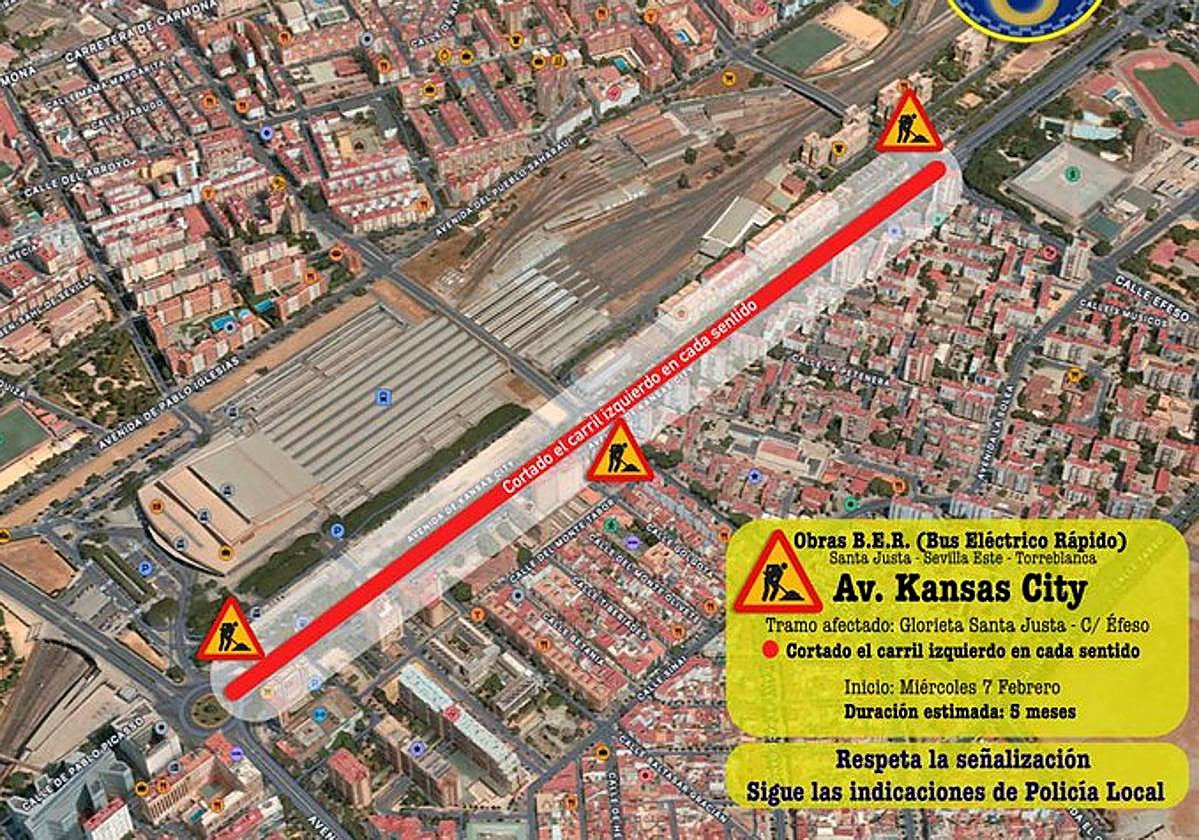 Comienzan las obras en Kansas City, en el tramo comprendido entre la glorieta de Santa Justa y calle Éfeso