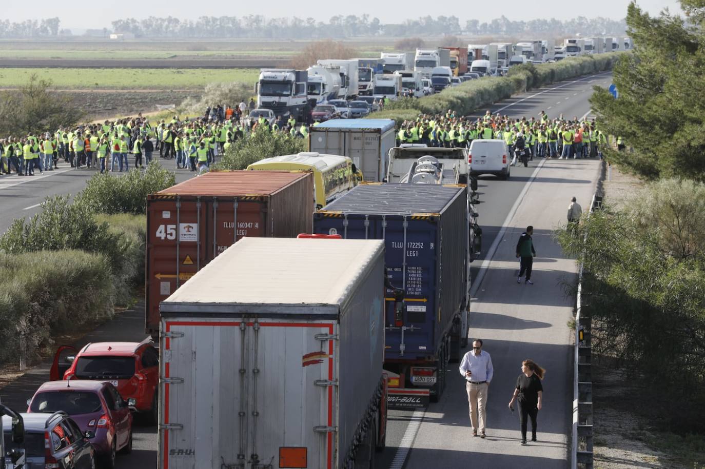 Tractorada en la AP-4 a la altura de Los Palacios y Villafranca