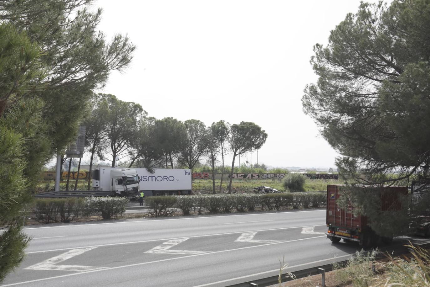 Imágenes del accidente mortal en la AP-4 de Sevilla en el que han muerto seis personas