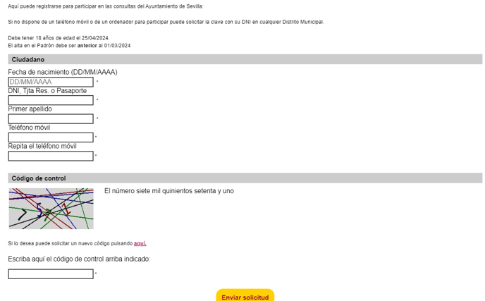 Formulario para votación en el referéndum de la Feria de Sevilla