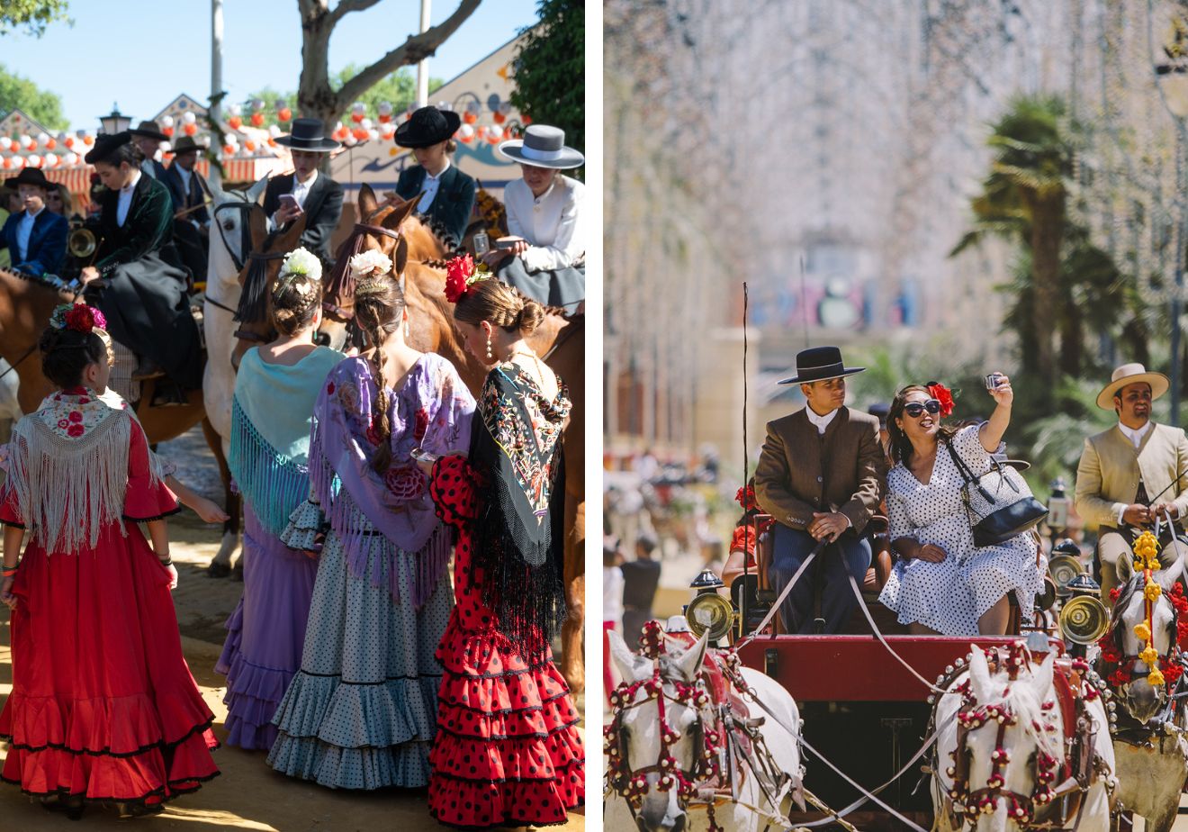 A la izquierda, una imagen de un día en la Feria de Sevilla; a la derecha, la Feria de Jerez