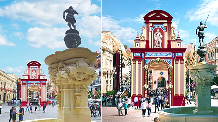 Puerta de la portada del Corpus Christi de Sevilla 2024 dedicada al Rey San Fernando