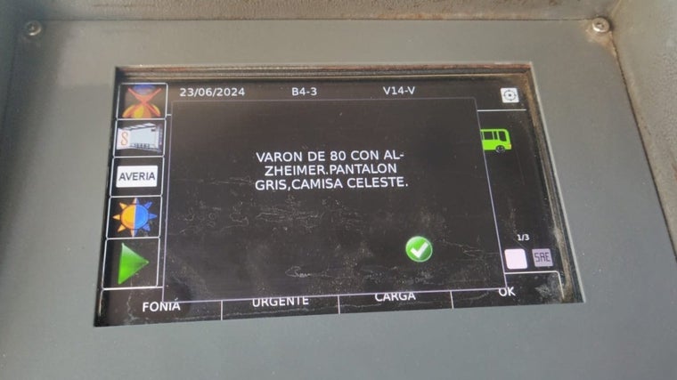 Pantalla de un vehículo de Tussam