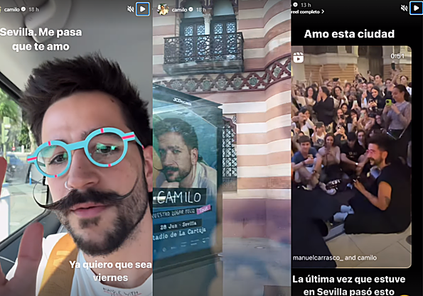 Camilo se emociona al pasar por el puente de Los Remedios: «Sevilla, me pasa que te amo»