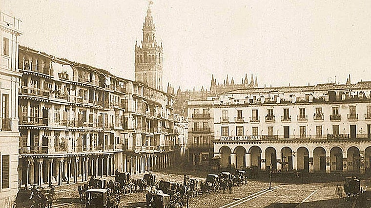 Una imagen de la plaza de San Francisco del siglo XIX cuando aún no estaba hecho el edificio del Banco de España