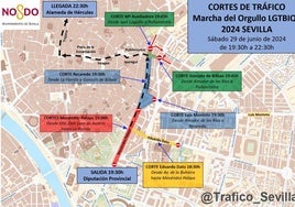 Cortes de tráfico y movilidad para la Cabalgata del Orgullo en Sevilla 2024