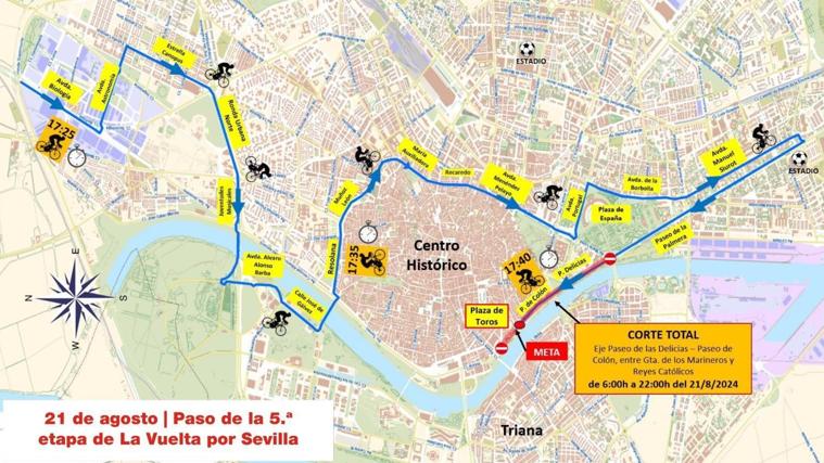 Imagen de los cortes de tráfico que se llevarán a cabo durante la quinta etapa de La Vuelta Ciclista 2024