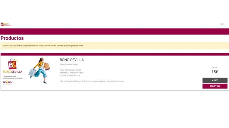 Paso 1: Portal de compra de Bono Sevilla