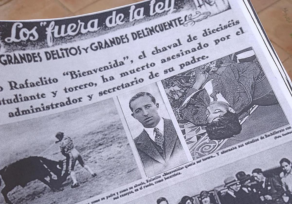 Uno de los periódicos que se muestran en la ruta, que contiene el archivo de crímenes reales