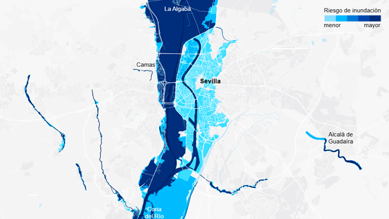 Mapa de las zonas inundables de Sevilla