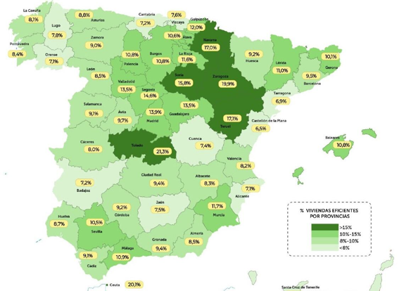 Mapa de las viviendas verdes en Sevilla