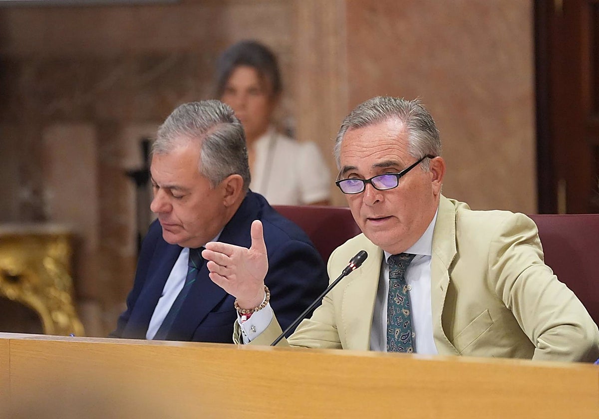 El delegado municipal Juan Bueno, junto al alcalde de Sevilla, durante un pleno municipal