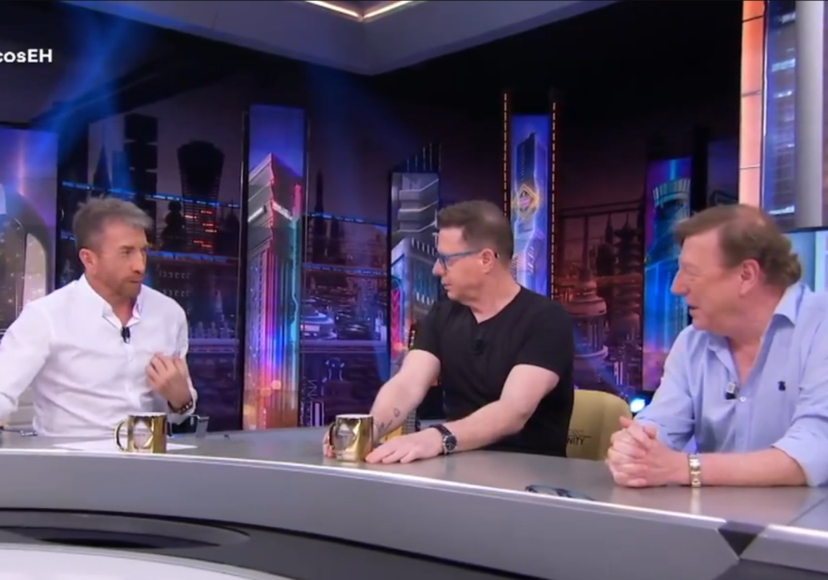 Jorge y César Cadaval, de Los Morancos, junto a Pablo Motos, en su visita a El Hormiguero