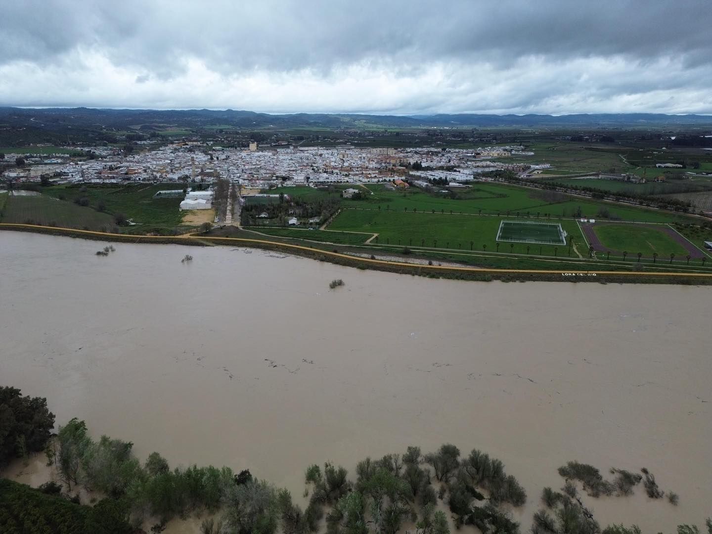 Crecida del río Guadalquivir a su paso por Lora del Río, en imágenes