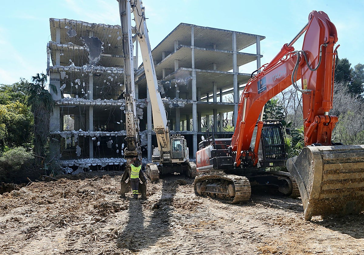 El 'esqueleto' siendo demolido.