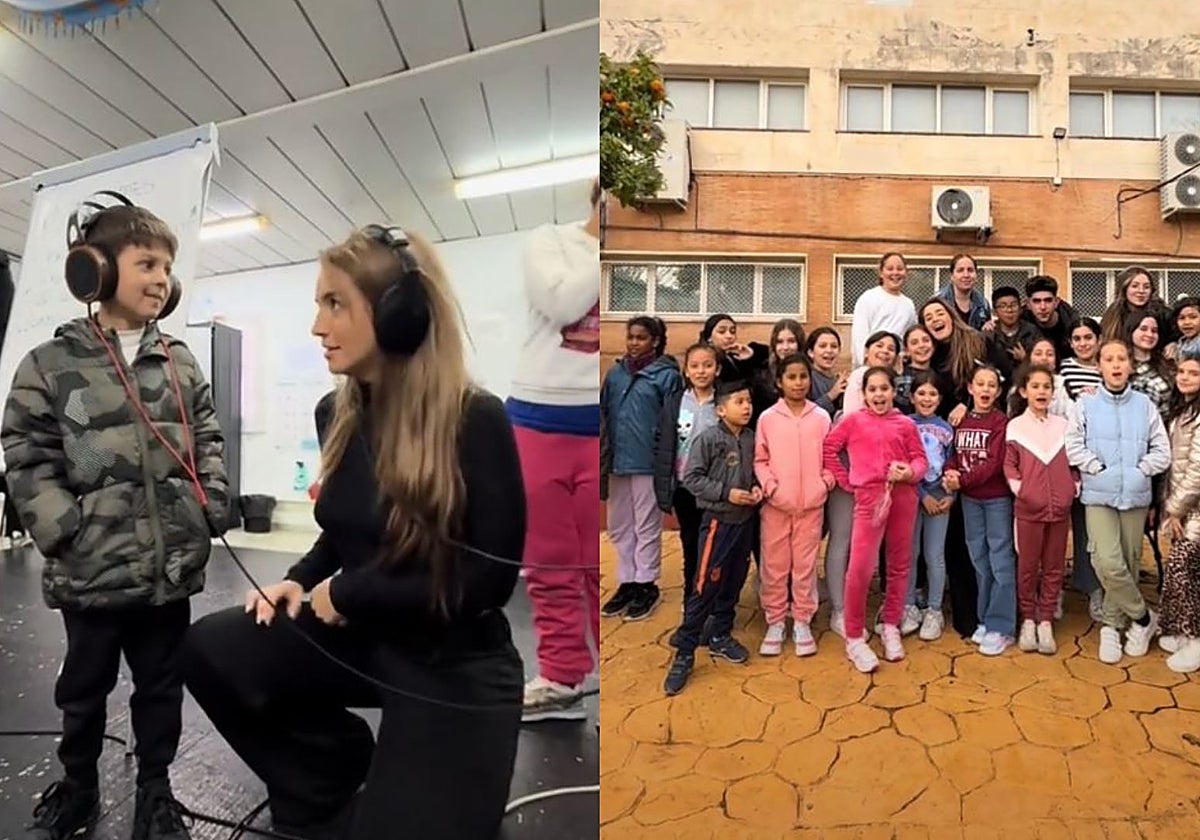 Los niños de la Fundación Alalá grabando con Lola Índigo
