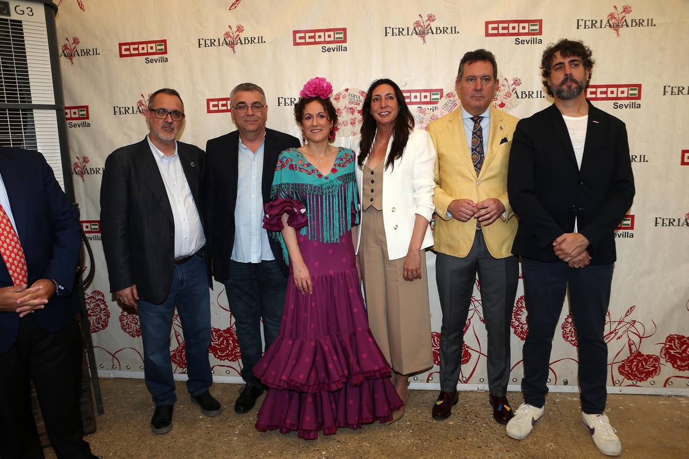 Paco Fernández, José Pelayo Galindo, Nuria López, Loles López, José Repiso, Carlos Aristu, en la recepción de CC.OO.