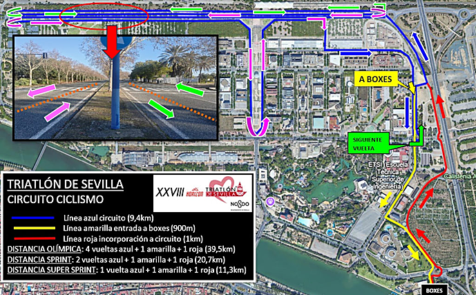 Recorrido de ciclismo del Triatlón de Sevilla