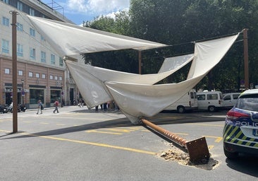 Se caen los toldos de la parada de taxis de la plaza del Duque de Sevilla sin causar heridos