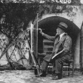 Joaquín Sorolla pintando en el Real Alcázar de Sevilla