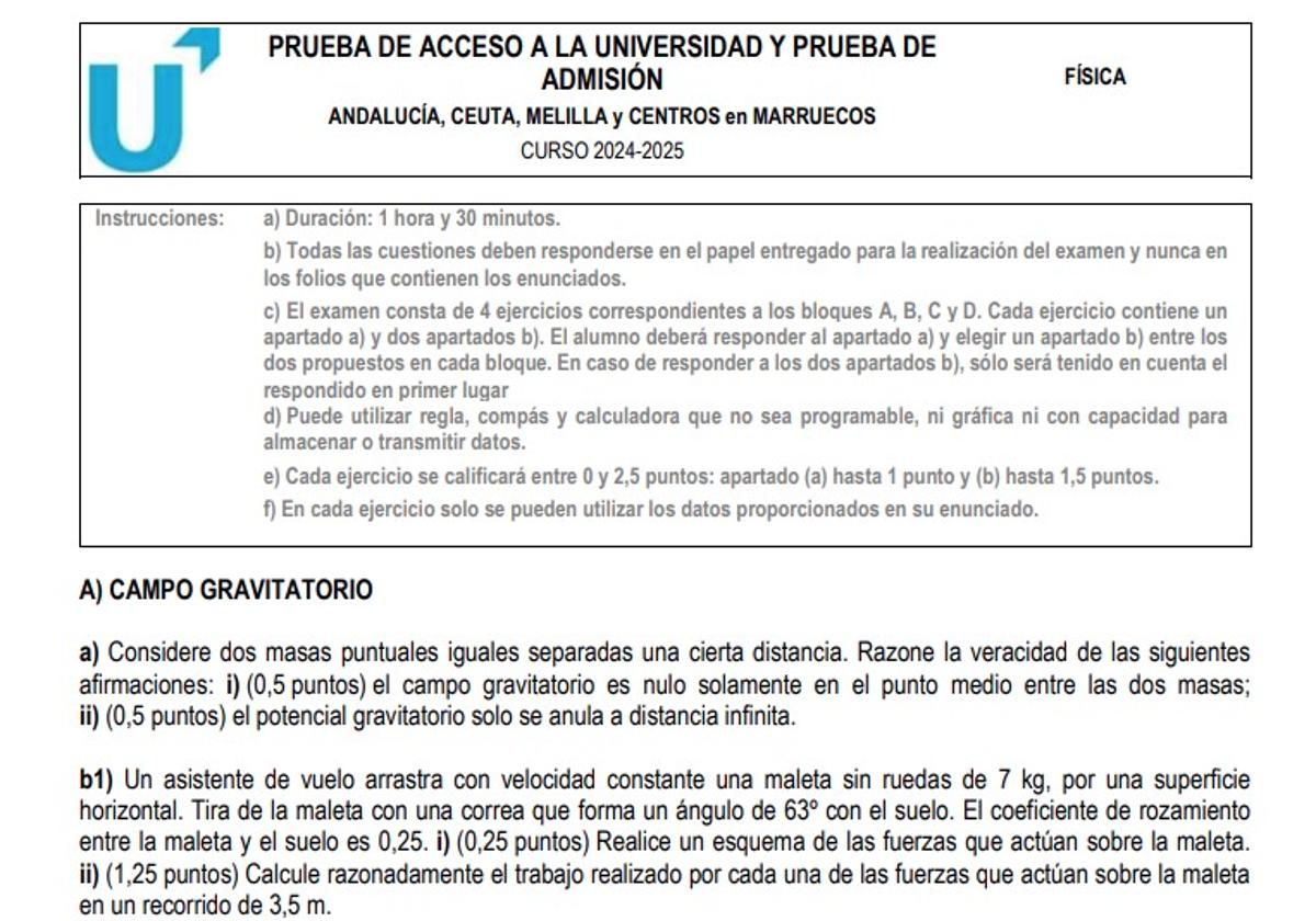 Así ha sido el examen de Física en la Selectividad 2025 en Andalucía