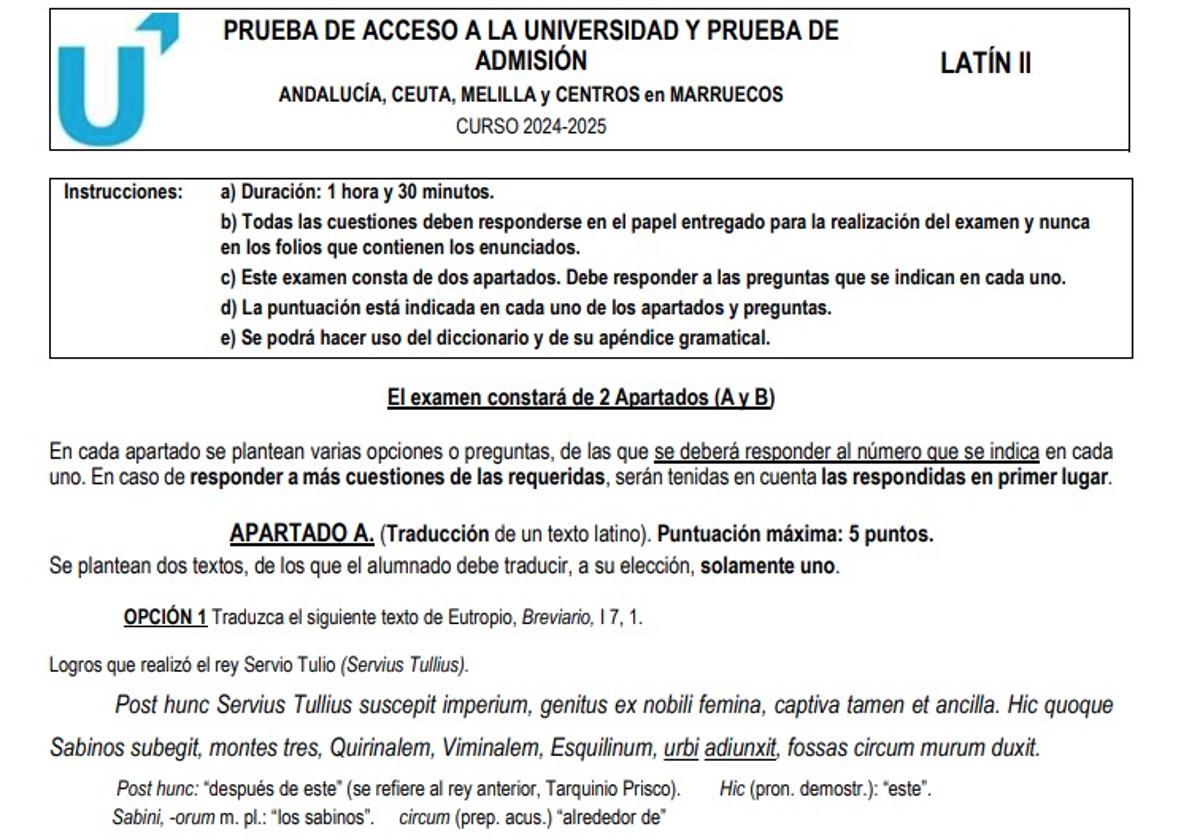 Así ha sido el examen de Latín II en la Selectividad 2025 en Andalucía