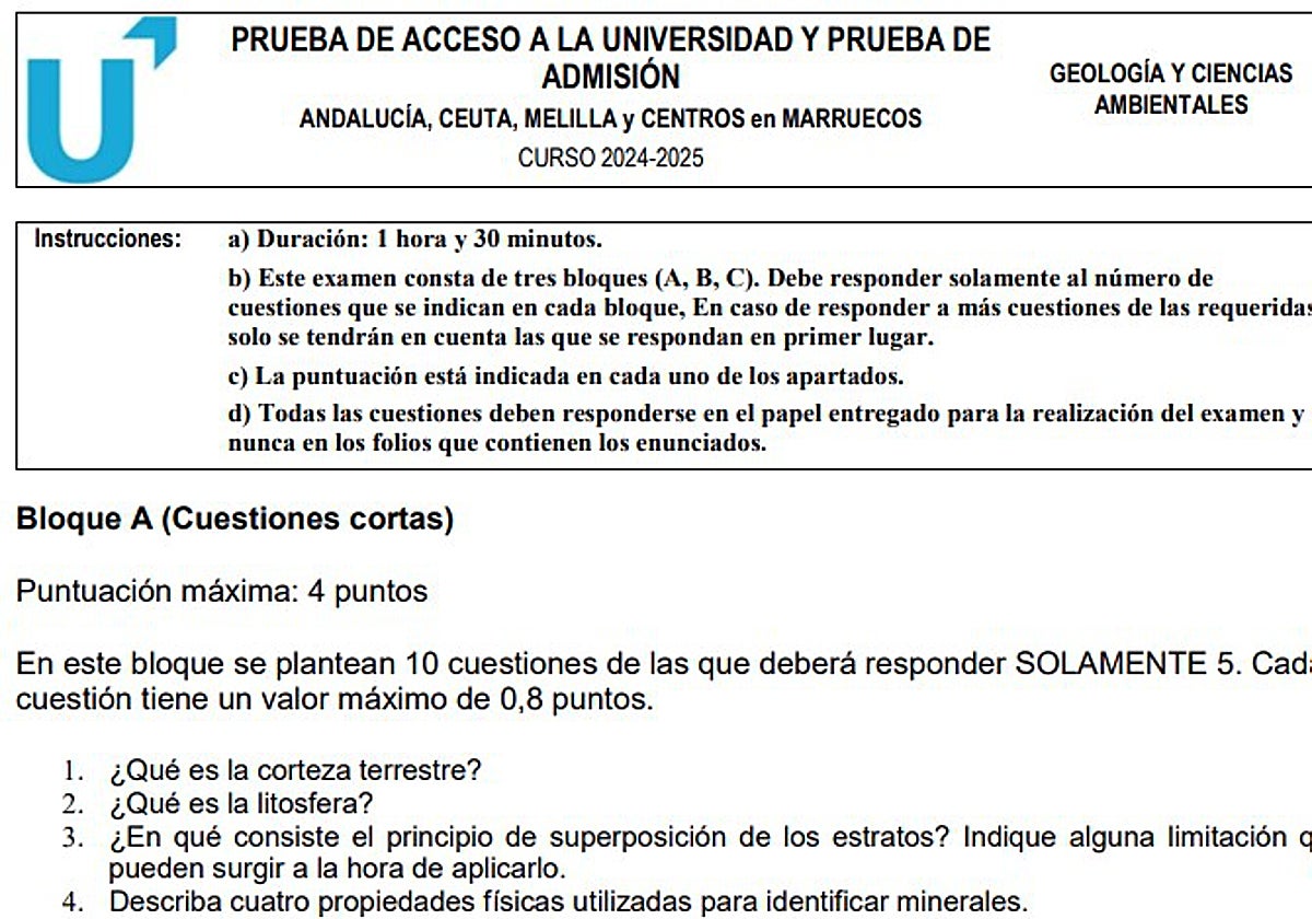 Así ha sido el examen de Geología y Ciencias Ambientales en la Selectividad 2025 en Andalucía