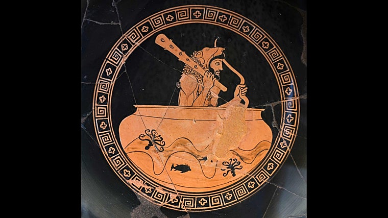 Hércules navegando en la copa de Helios, el Sol, en su décimo trabajo. Roma, Museos Vaticanos, Museo Gregoriano Etrusco