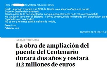 «Koldo, el ABC de Sevilla va a sacar una noticia del puente (del Centenario). Tienen parte de la documentación pero no la más comprometida»