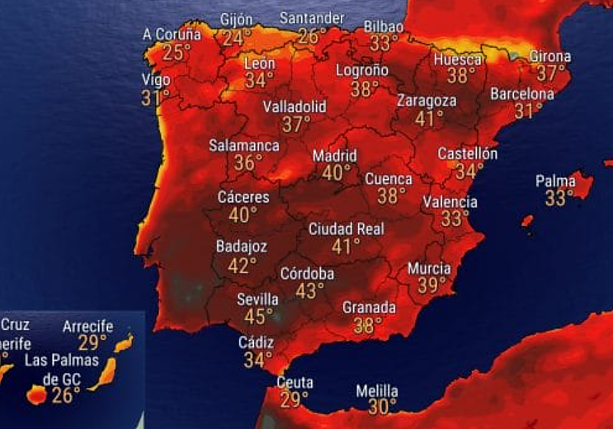 Imagen del mapa de temperaturas de Eltiempo.es