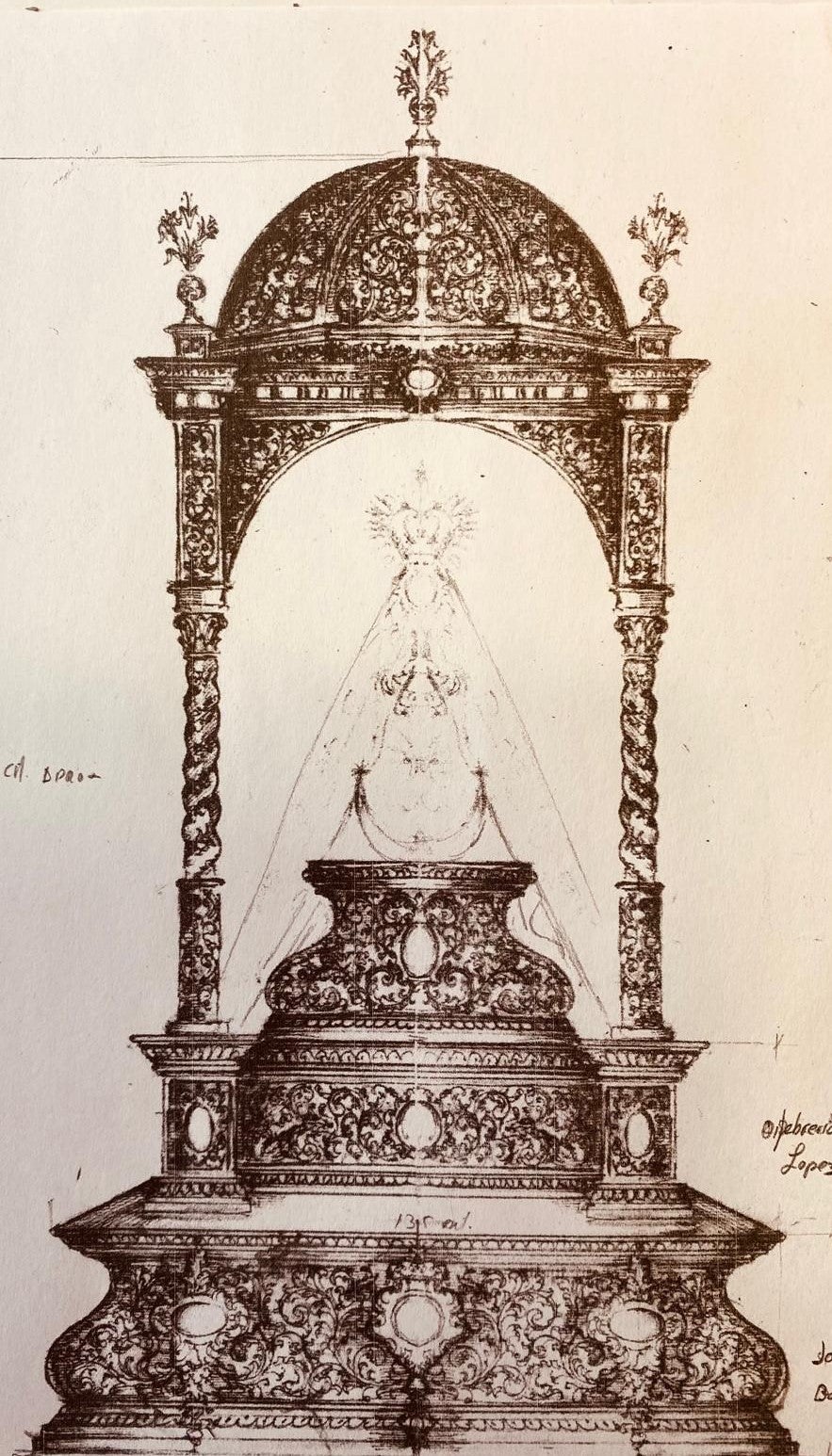 Boceto del templete de la Caridad sanluqueña que servirá para el entrecalle de la Caridad baratillera