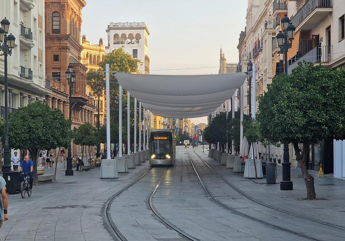 Los toldos instalados en la avenida de la Constitución