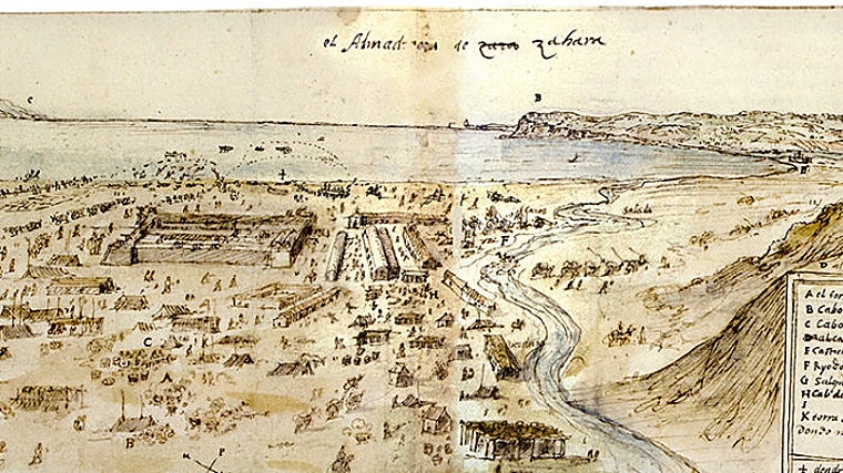 Dibujo de Zahara de los Atunes en 1562, por Anton Van Wijngaerde -natural de Amberes- realizado por petición del Duque de Medina Sidonia