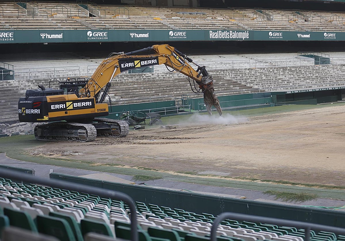 La demolición de la grada de preferencia del Benito Villamarín, en imágenes