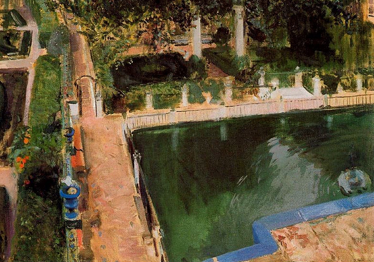 'Jardines de Carlos V en el Real Alcázar de Sevilla', pintura de Sorolla fechada en 1908