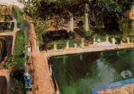 'Jardines de Carlos V en el Real Alcázar de Sevilla', pintura de Sorolla fechada en 1908