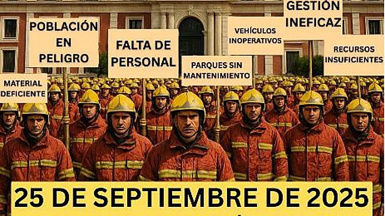 Cartel de la convocatoria de la manifestación de los bomberos a las puertas de la Diputación