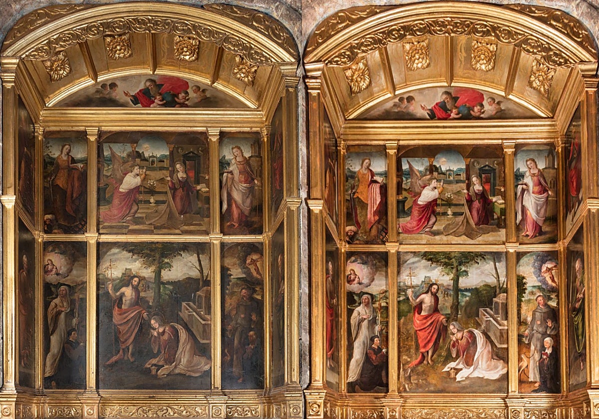 El antes y el después de la restauración del altar de la Magdalena