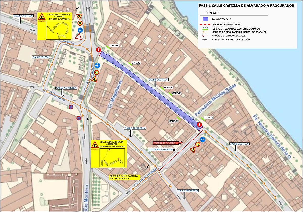 Mapa de la fase 1 de la obra en la calle Castilla